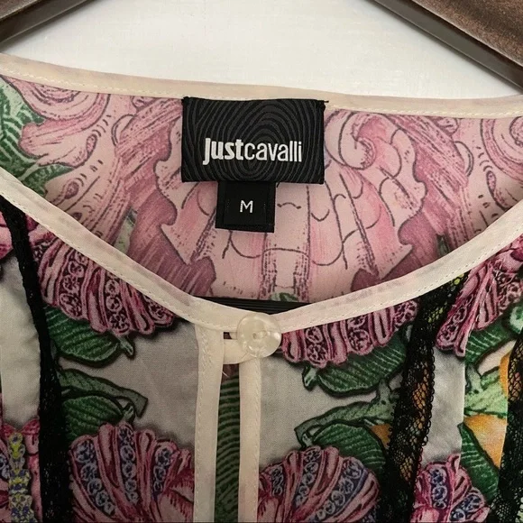 Just Cavalli 1990s Green Pink Multicolored floral Silk Tunic Kaftan Top dress - Picture 2 of 16